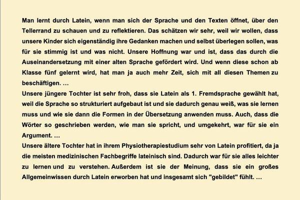 Aussagen von Eltern aktueller und ehemaliger Latein-Schler*innen ber Latein