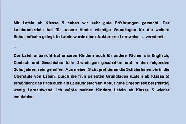 Aussagen von Eltern aktueller und ehemaliger Latein-Schler*innen ber Latein