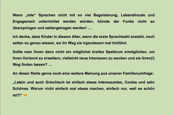 Aussagen von Eltern aktueller und ehemaliger Latein-Schler*innen ber Latein