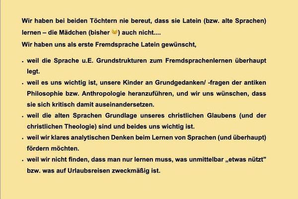 Aussagen von Eltern aktueller und ehemaliger Latein-Schler*innen ber Latein