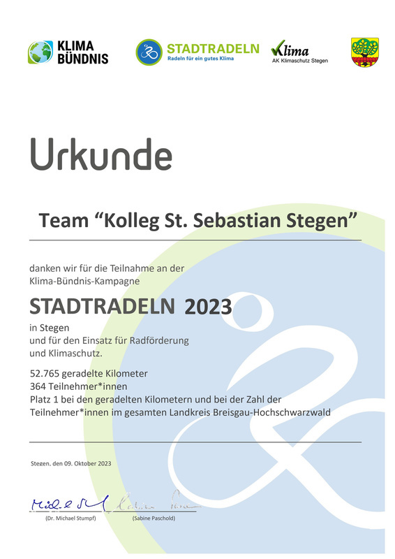 Urkunde Stadtradeln 2023